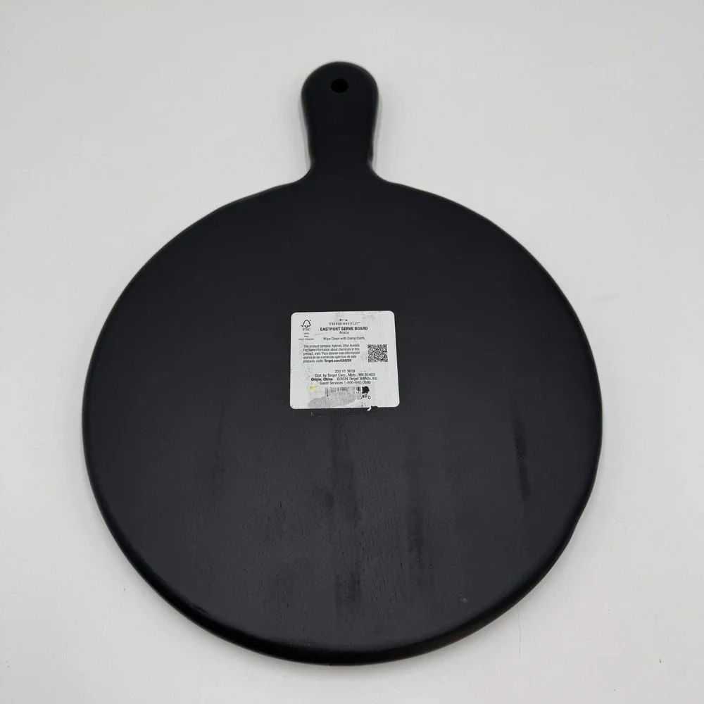 Threshold Eastport Acacia Serve Board Round Black Wood Serving Board 16‎ x12 NEW